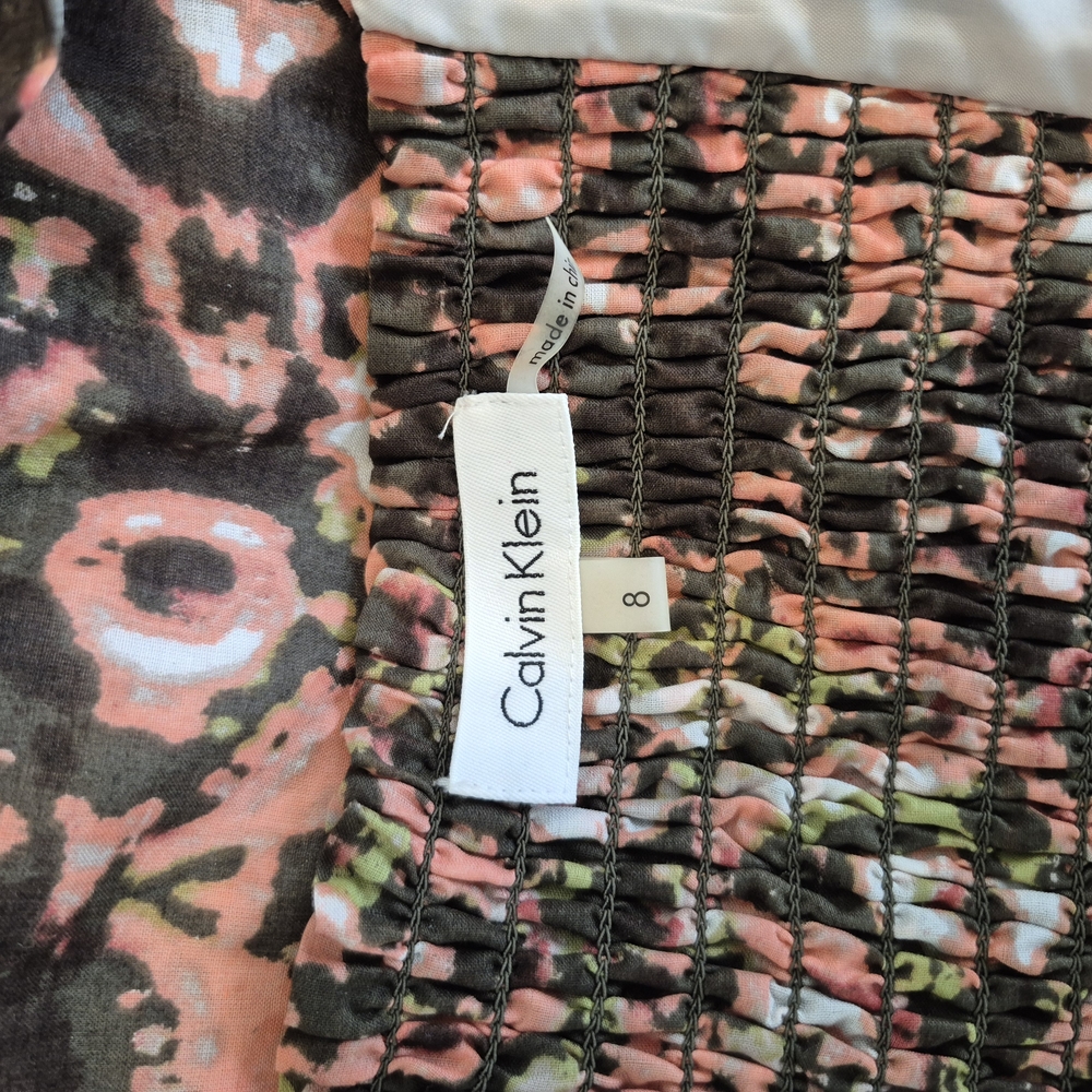 Calvin Klein Multi Color Floral Dress Side Zipper Pockets Fully Lined Size 8 - Picture 7 of 12